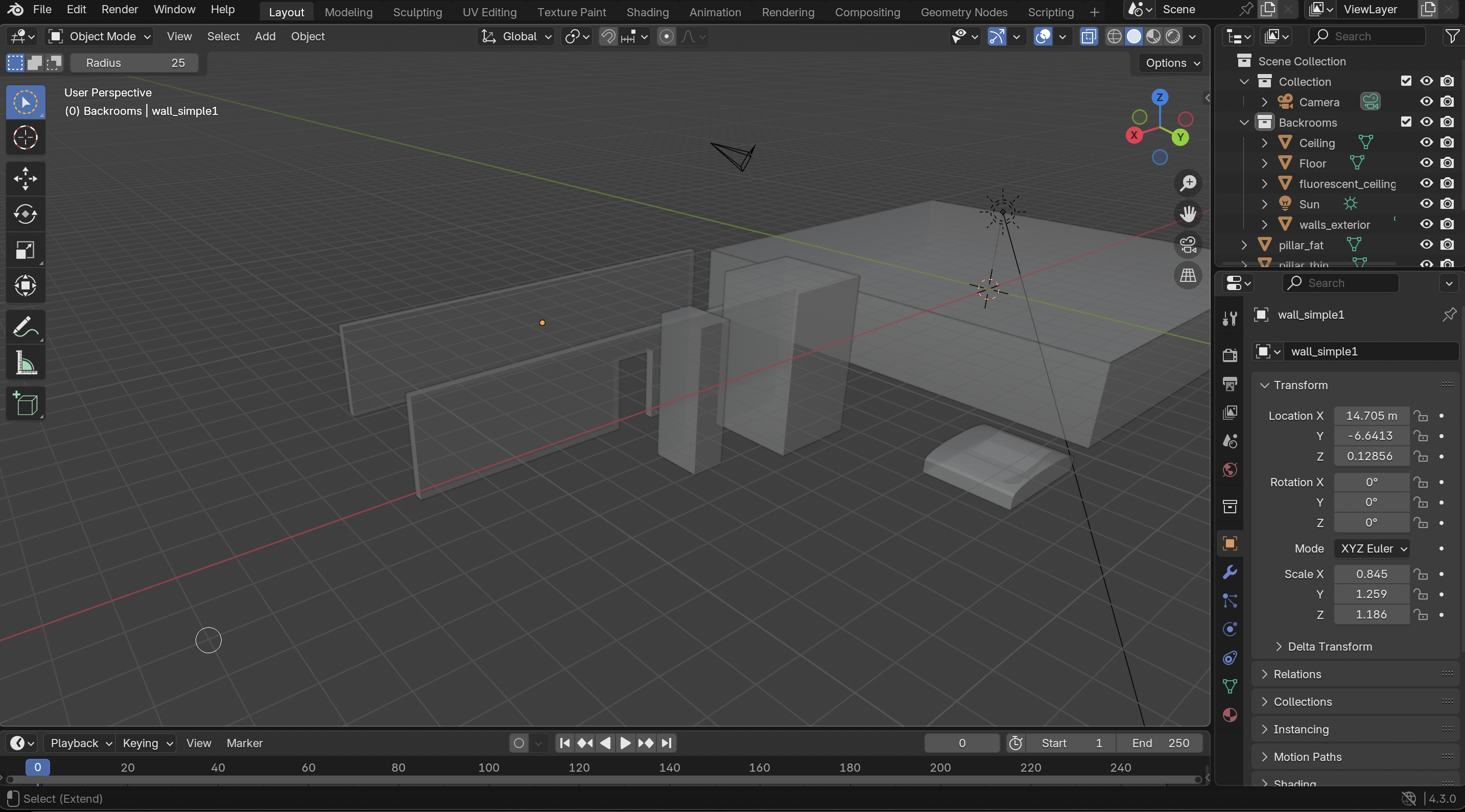 A Backrooms testing scene of mine in Blender