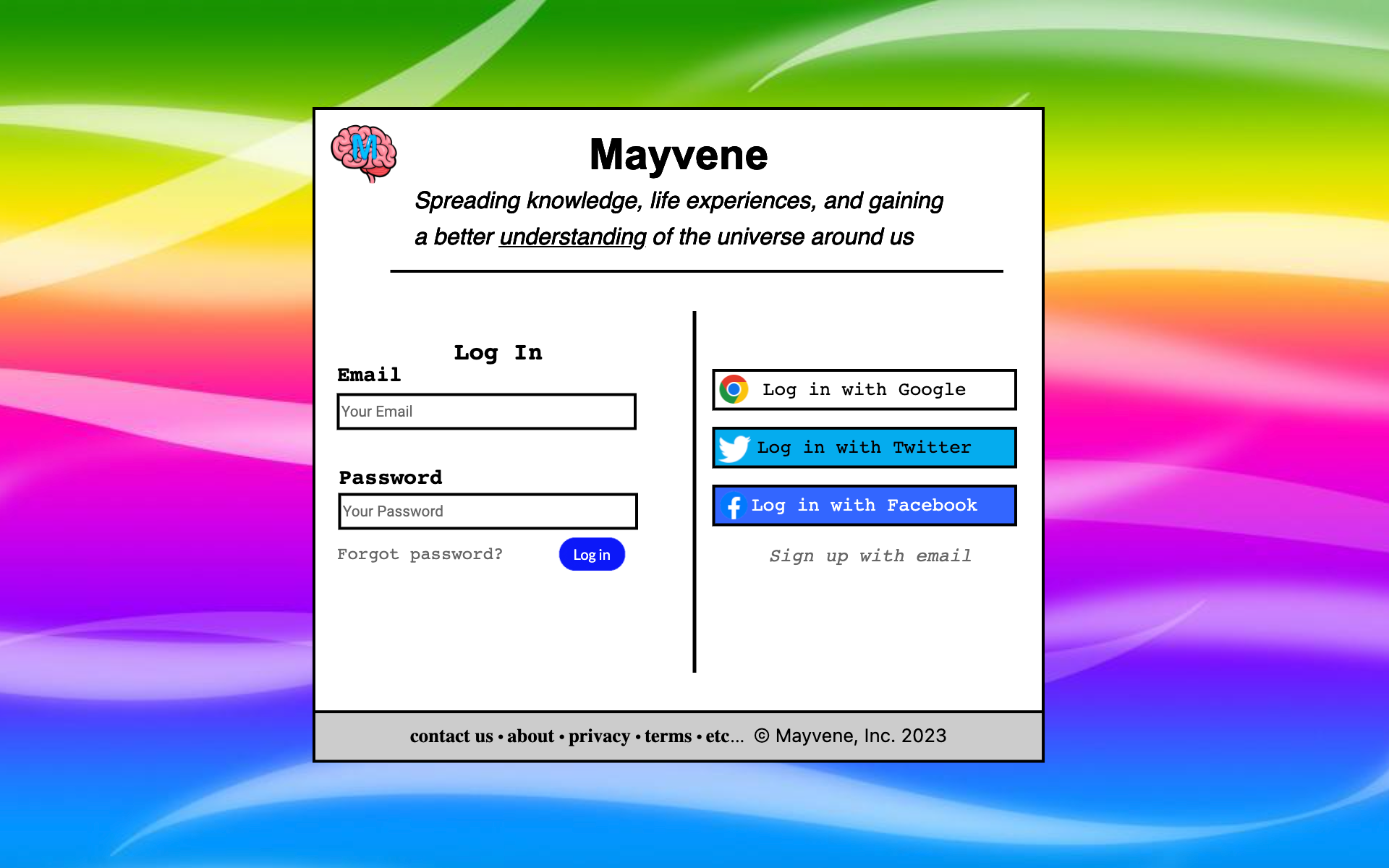Mayvene login page